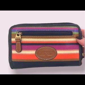 Fossil Wallet Compact Card Case Striped Y2K Free Shipping